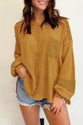 Exposed Seam Round Neck Long Sleeve Sweatshirt - CELIVINE