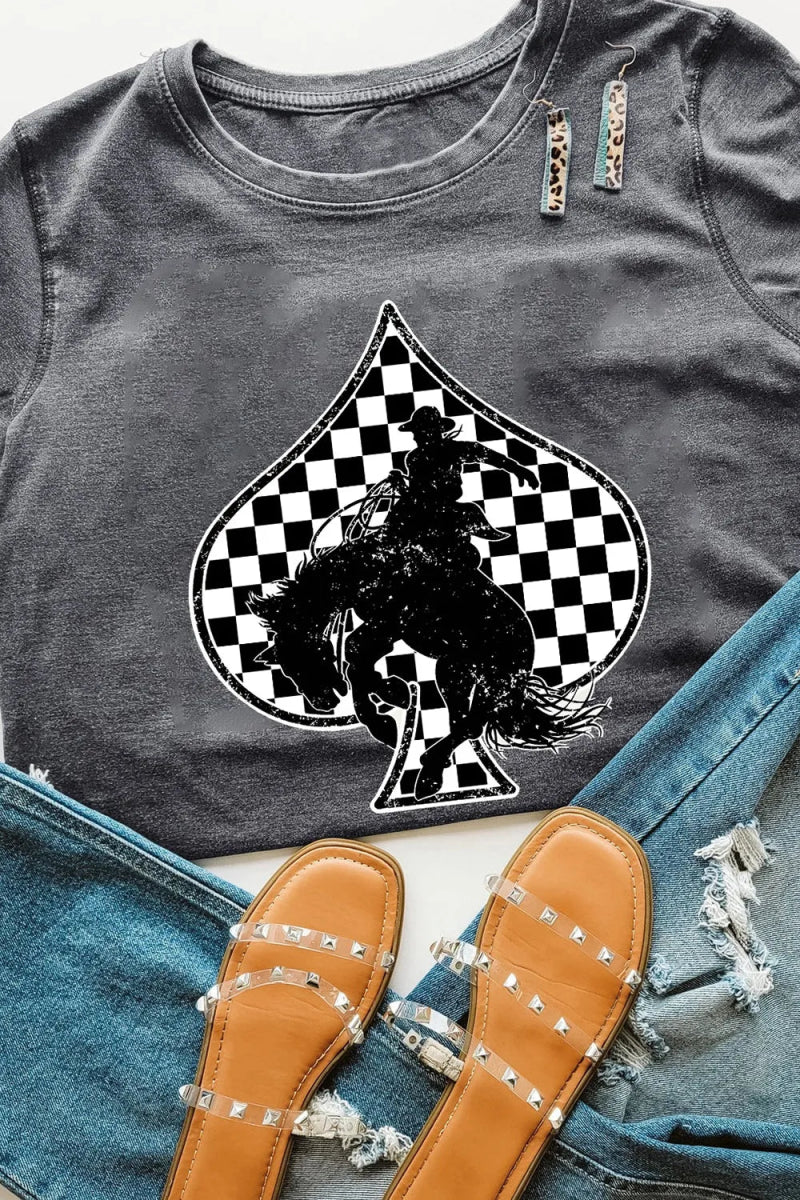 Redeo Check Spades Western Graphic T Shirt - CELIVINE