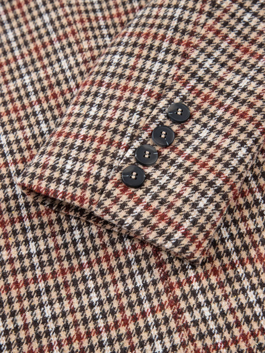 Houndstooth Lapel Collar Blazer - CELIVINE