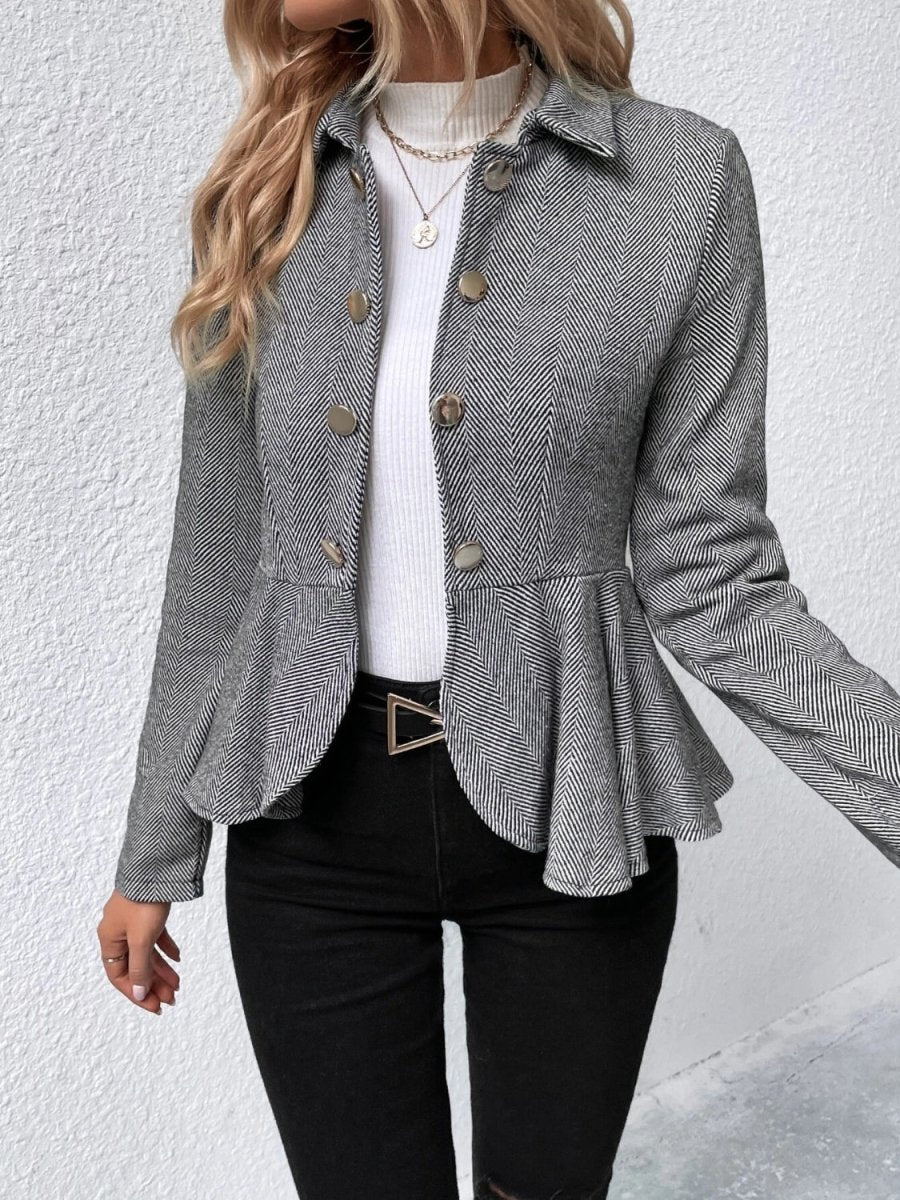 Ruffle Hem Collared Blazer - CELIVINE