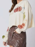 Sequined Pumpkin Halloween Crop Sweatshirt - CELIVINE