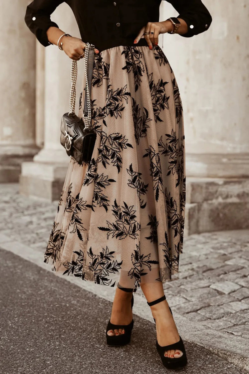 Embroidered High Waist Maxi Skirt - CELIVINE