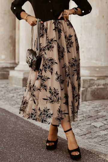 Embroidered High Waist Maxi Skirt - CELIVINE