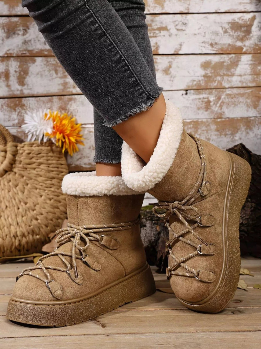 Round Toe Lace Up Platform Boots - CELIVINE