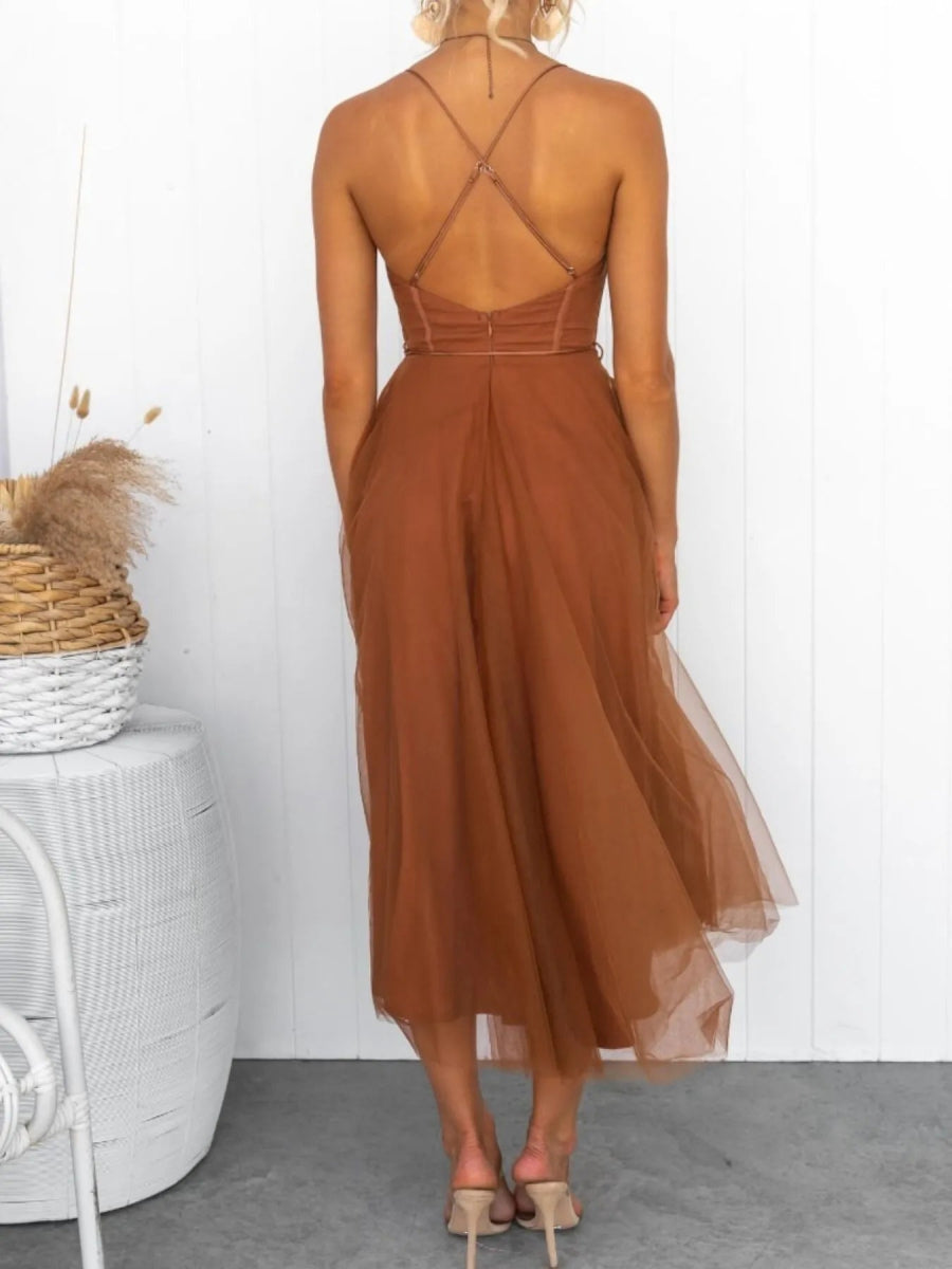 Sweetheart Neck Tulle Midi Dress - CELIVINE