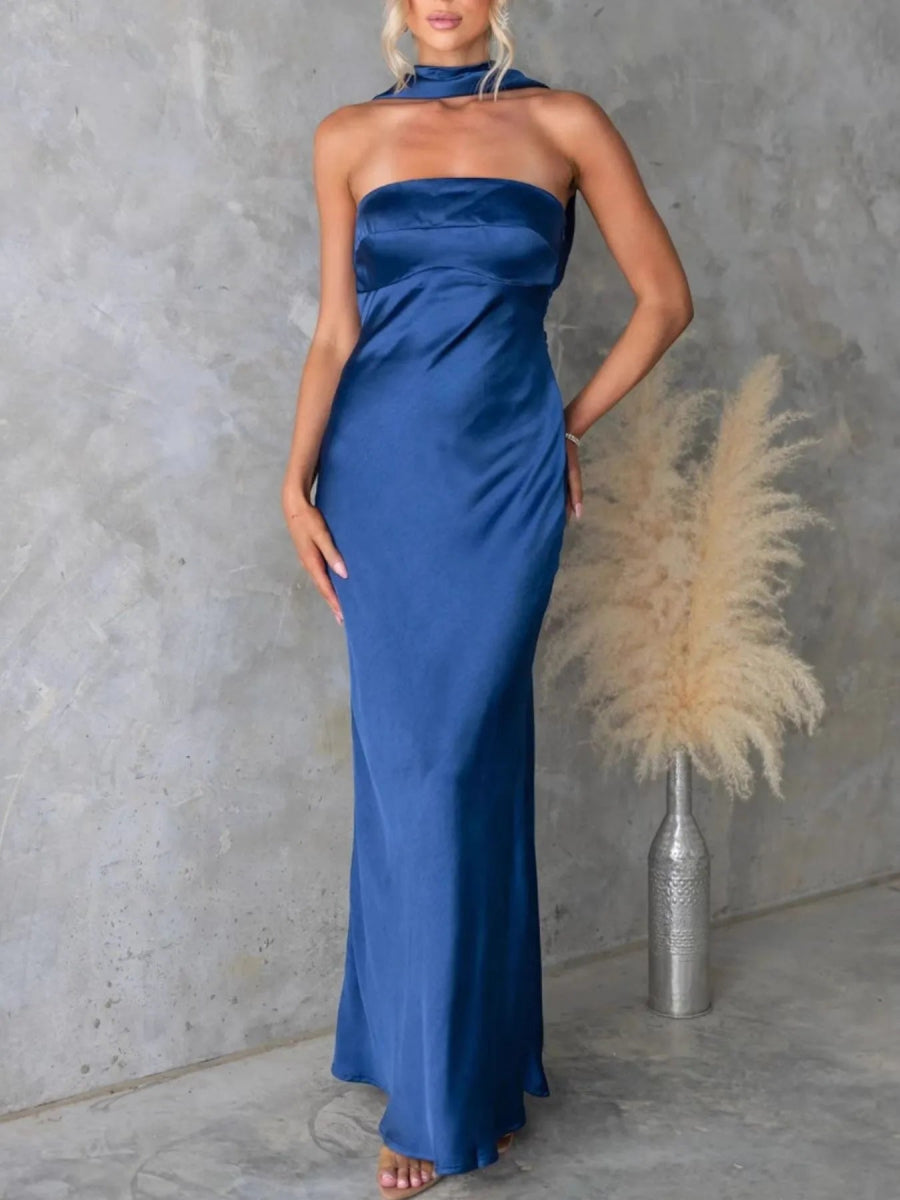 Satin Tube Maxi Dress - CELIVINE