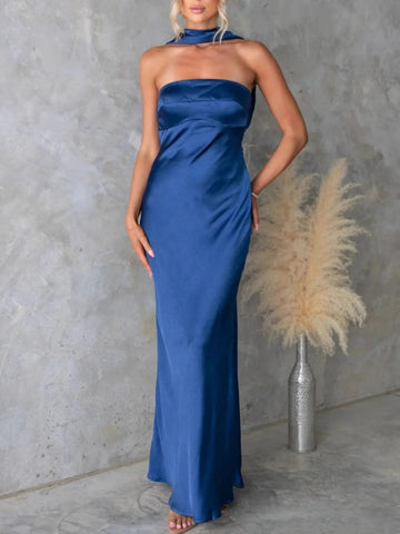 Satin Tube Maxi Dress - CELIVINE