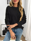 Cable Knit Round Neck Long Sleeve Sweater - CELIVINE