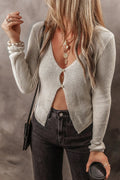 V - Neck Long Sleeve Cropped Cardigan - CELIVINE