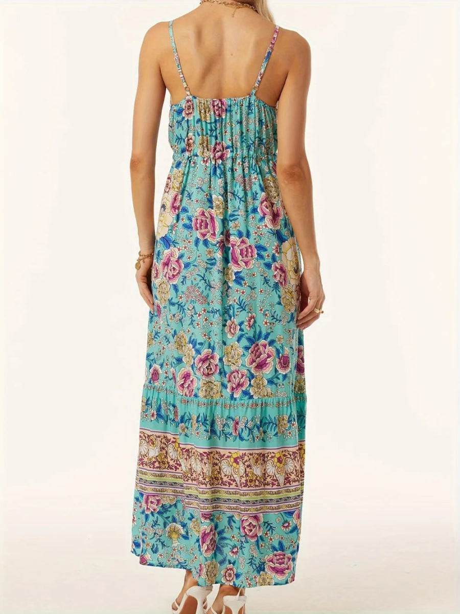 Printed Scoop Neck Midi Cami Dress - CELIVINE