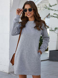 Round Neck Long Sleeve Mini Dress with Pockets - CELIVINE