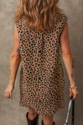 Leopard Johnny Collar Sleeveless Mini Dress - CELIVINE