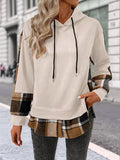 Plaid Drawstring Long Sleeve Hoodie - CELIVINE