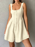 Button - Front Wide Strap Romper - CELIVINE