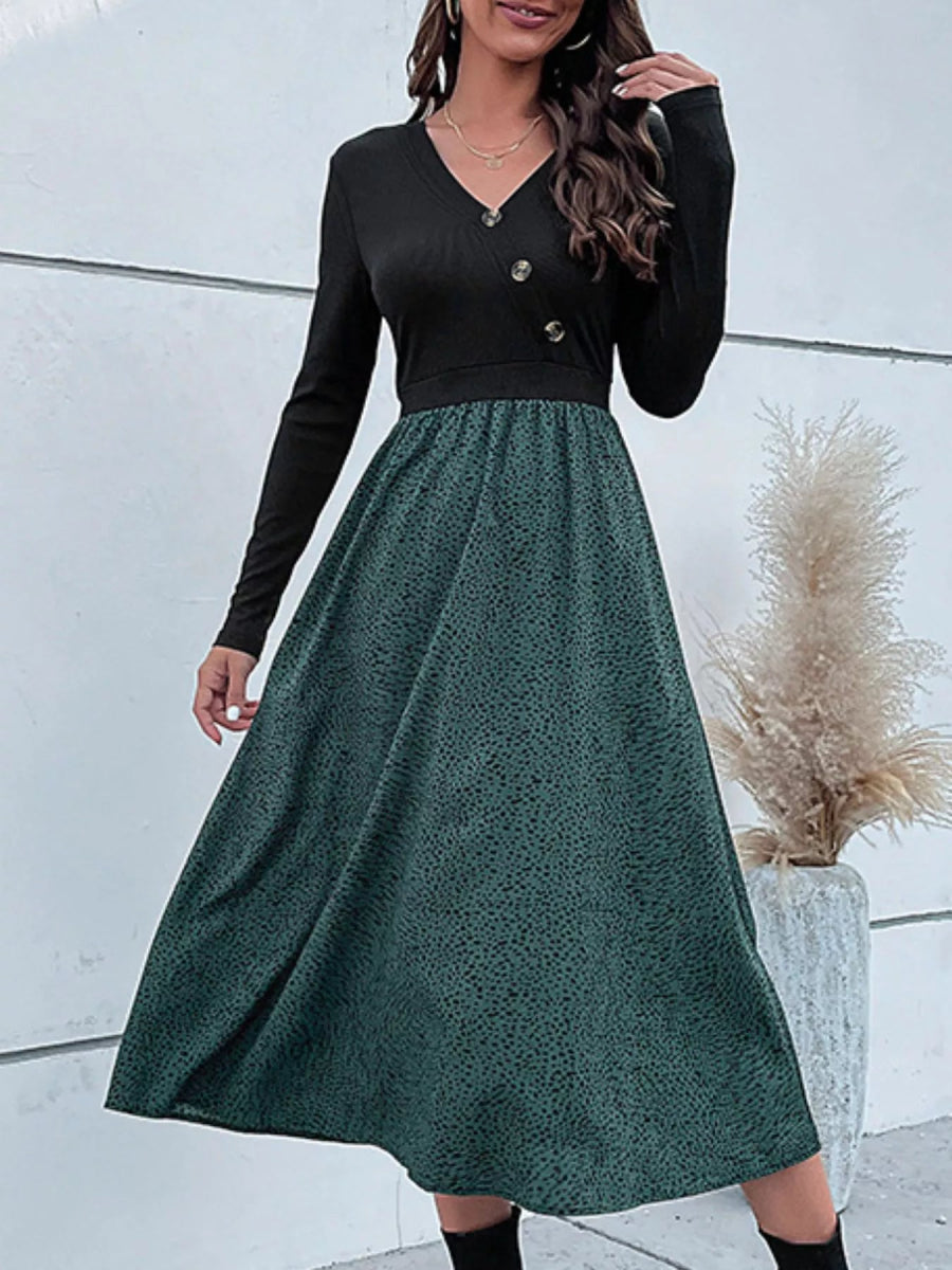 Animal Print Long Sleeve Midi Dress - CELIVINE