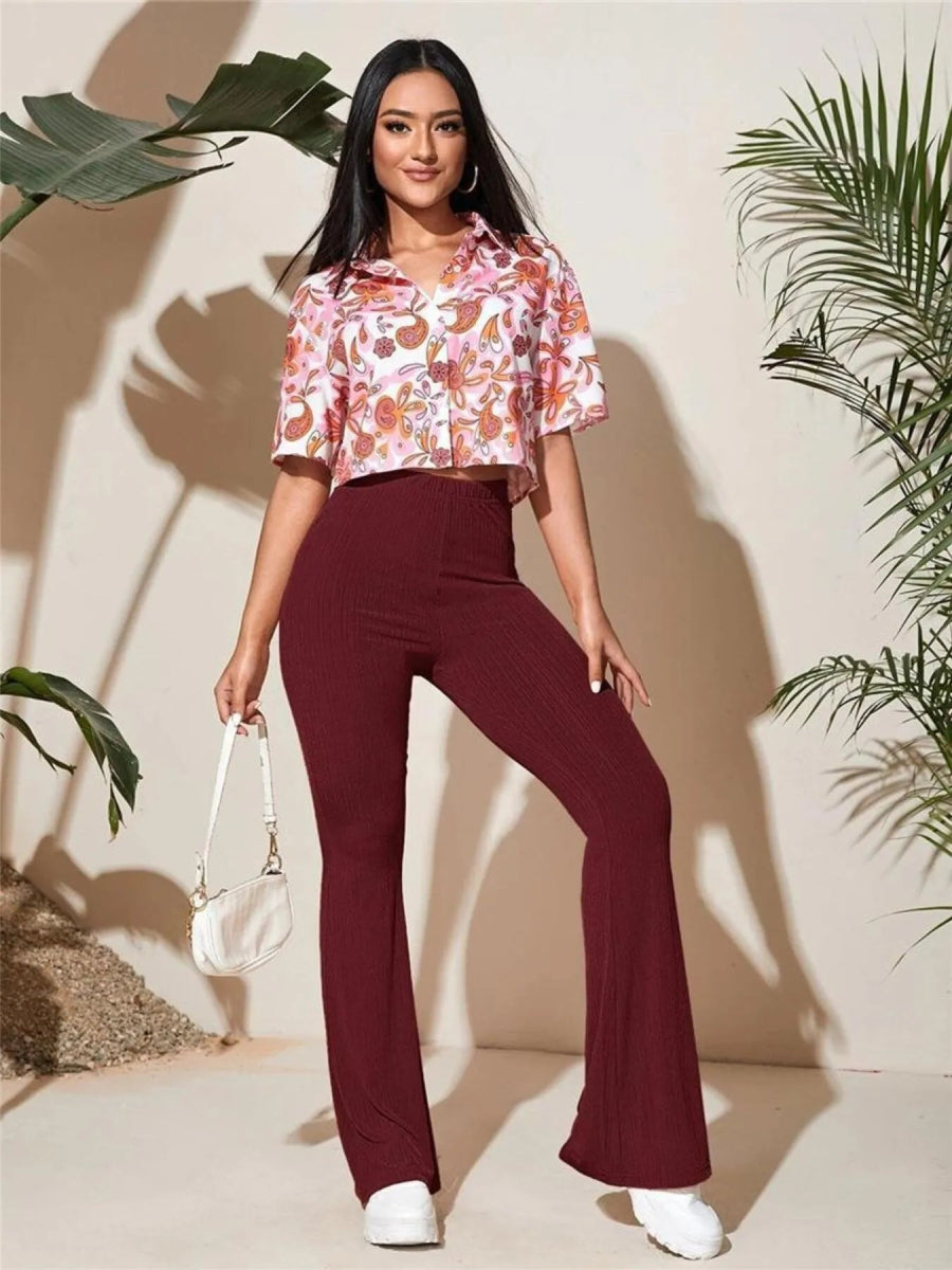 Full Size High - Waist Flare Active Pants Plus Size - CELIVINE