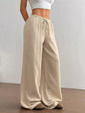 Full Size Drawstring Wide Leg Pants Plus Size - CELIVINE