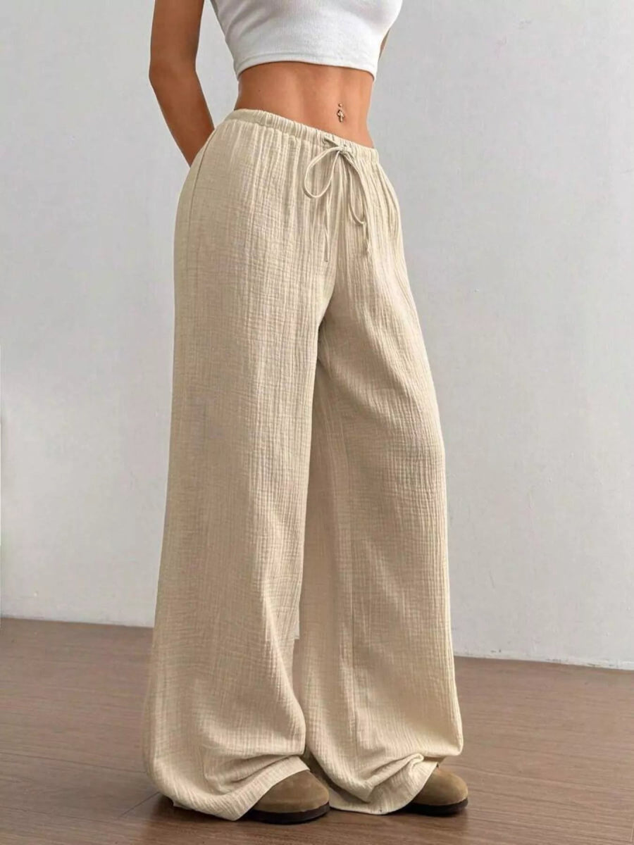 Full Size Drawstring Wide Leg Pants Plus Size - CELIVINE