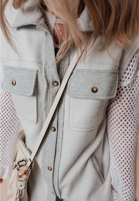 Pocketed Curved Hem Button Up Vest - CELIVINE