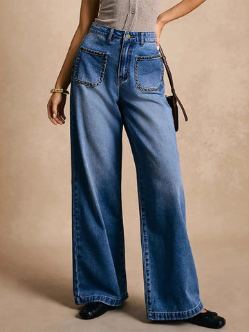 High - Waisted Wide - Leg Pocket Jeans - CELIVINE