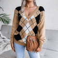 Geometric V - Neck Sweater - CELIVINE