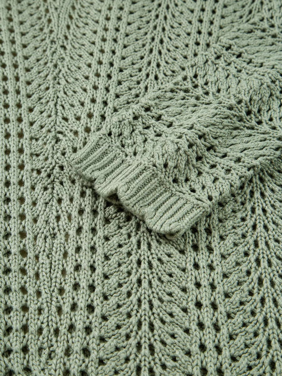 Scalloped Edge Eyelet Knit Batwing Sleeve Cardigan - CELIVINE