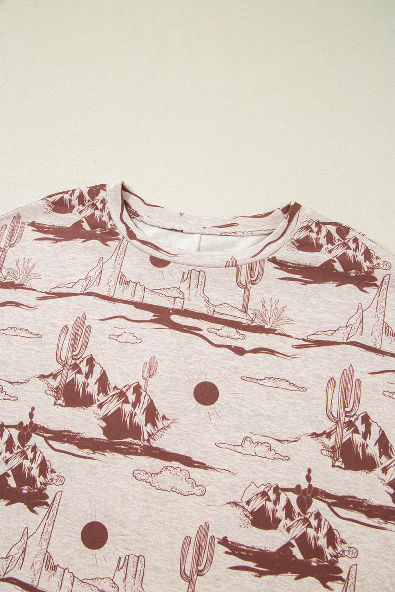 Printed Round Neck Short Sleeve T-Shirt - CELIVINE