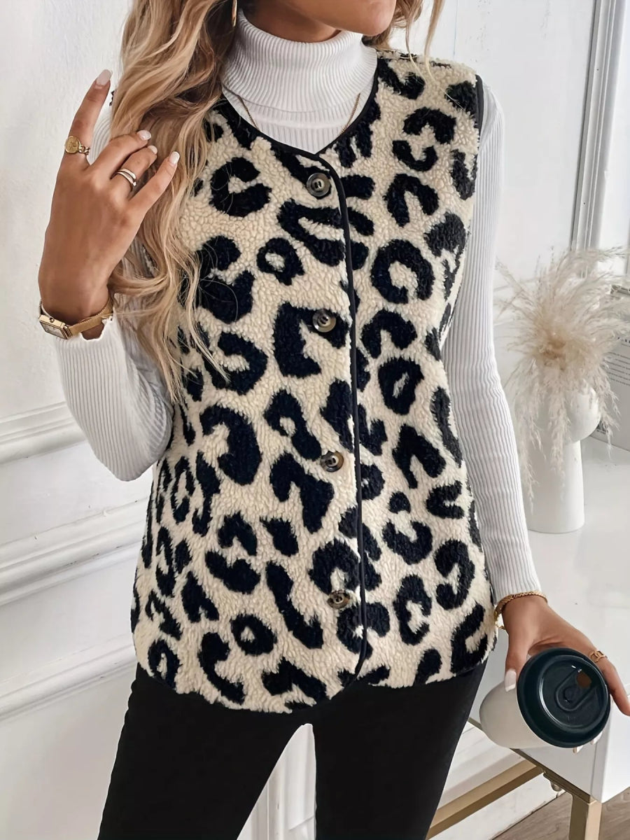 Leopard Sherpa Vest Coat - CELIVINE