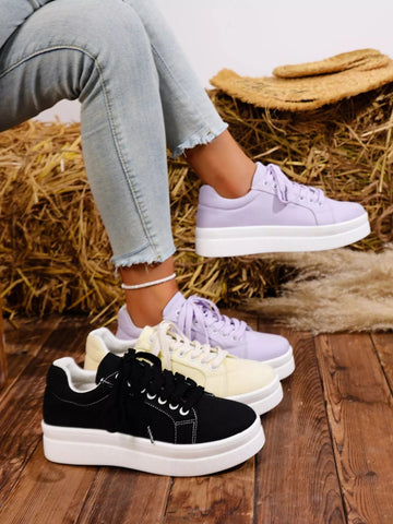 Lace Up Platform Sneakers - CELIVINE