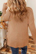 Openwork Round Neck Long Sleeve Sweater - CELIVINE