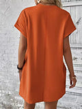 Pocketed Round Neck Short Sleeve Dress - CELIVINE