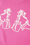 Western Horse Embroidered Round Neck Sweater - CELIVINE