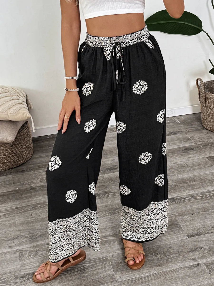 Boho Print Wide Leg Pants - CELIVINE