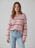Striped Round Neck Drop Shoulder Sweater - CELIVINE