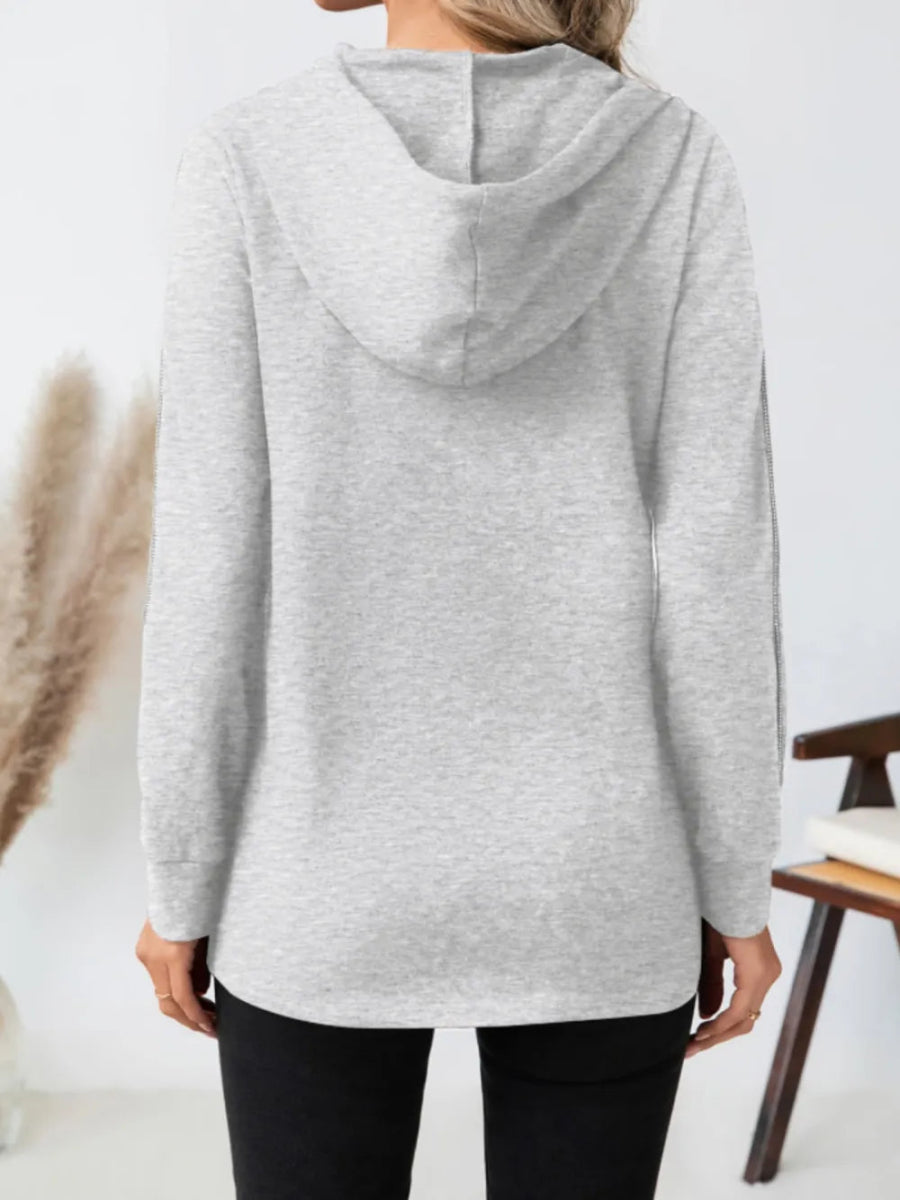 Drawstring Long Sleeve Hoodie - CELIVINE