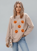Halloween Pumpkin Drop Shoulder Sweatshirt - CELIVINE