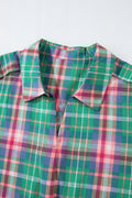 Plaid Collared Neck Three - Quarter Sleeve Shirt - CELIVINE