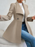 Collared Neck Button Up Long Sleeve Coat - CELIVINE