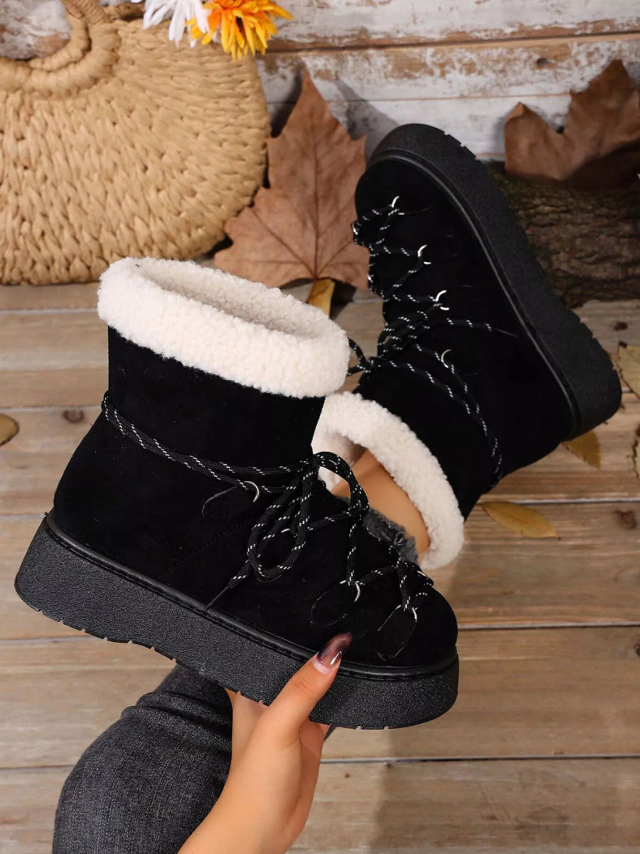 Round Toe Lace Up Platform Boots - CELIVINE