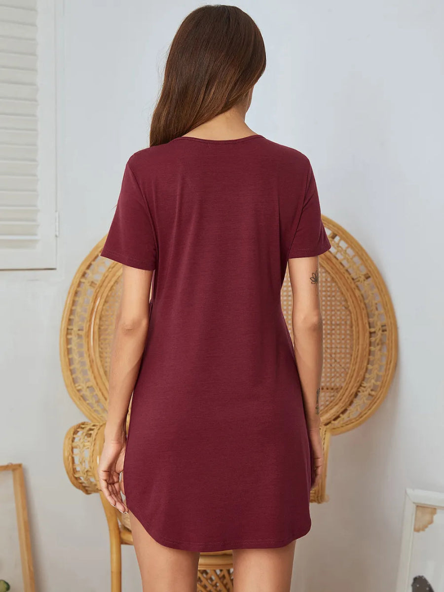 V - Neck Short Sleeve Lounge Dress - CELIVINE