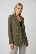 Double - Breasted Lapel Collar Blazer - CELIVINE