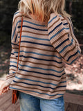 Multicolour Striped Knitted Drop Shoulder Round Neck Sweater - CELIVINE
