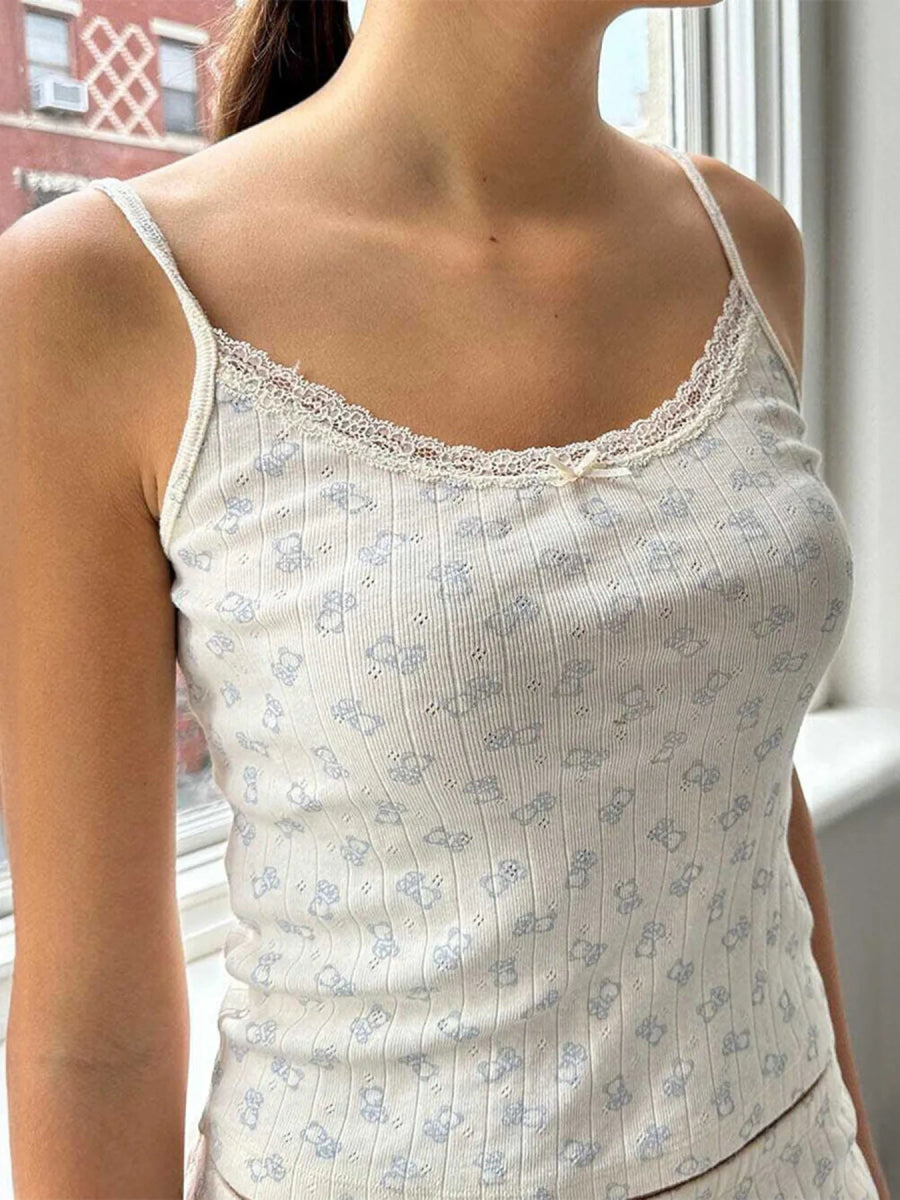 Lace Detail Scoop Neck Cami - CELIVINE