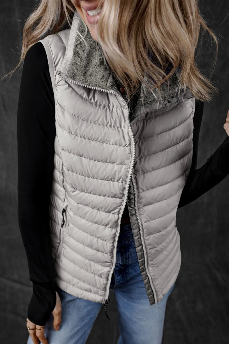 Pocketed Zip Up Vest Coat - CELIVINE