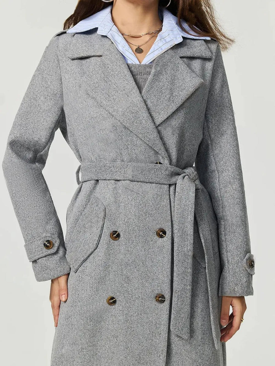 Collared Neck Long Sleeve Longline Coat - CELIVINE