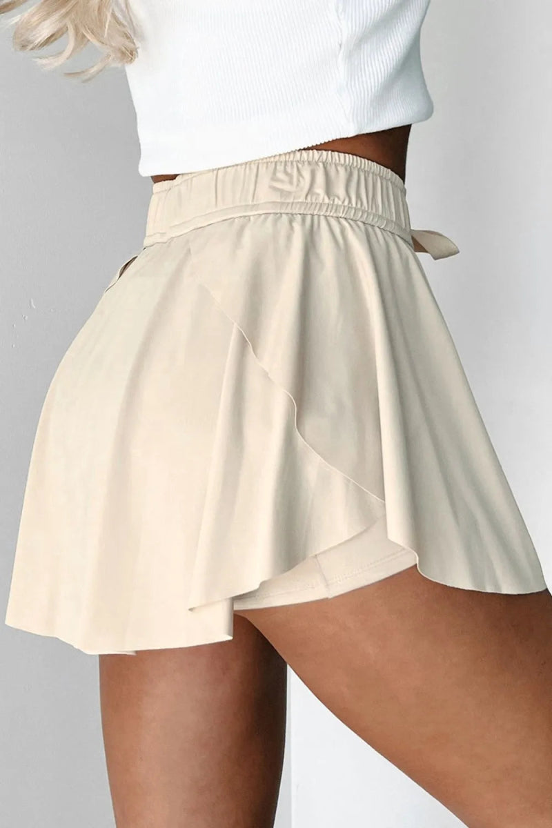 Drawstring High Waist Lined Active Skorts - CELIVINE