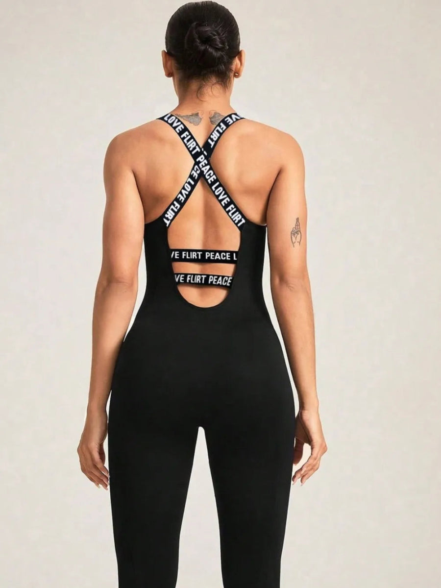 Crisscross Back Sleeveless Active Jumpsuit - CELIVINE