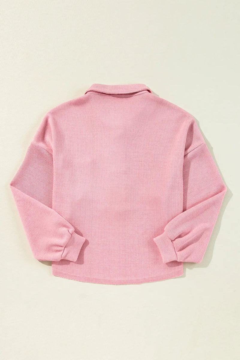 Pocketed Half Button Long Sleeve Sweatshirt - CELIVINE