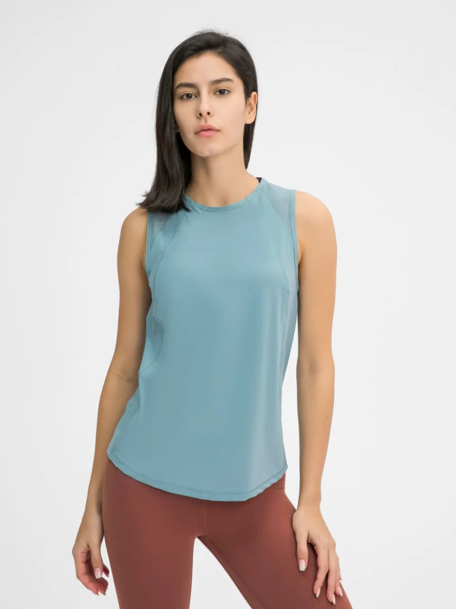 Cutout Back Round Neck Active Tank - CELIVINE