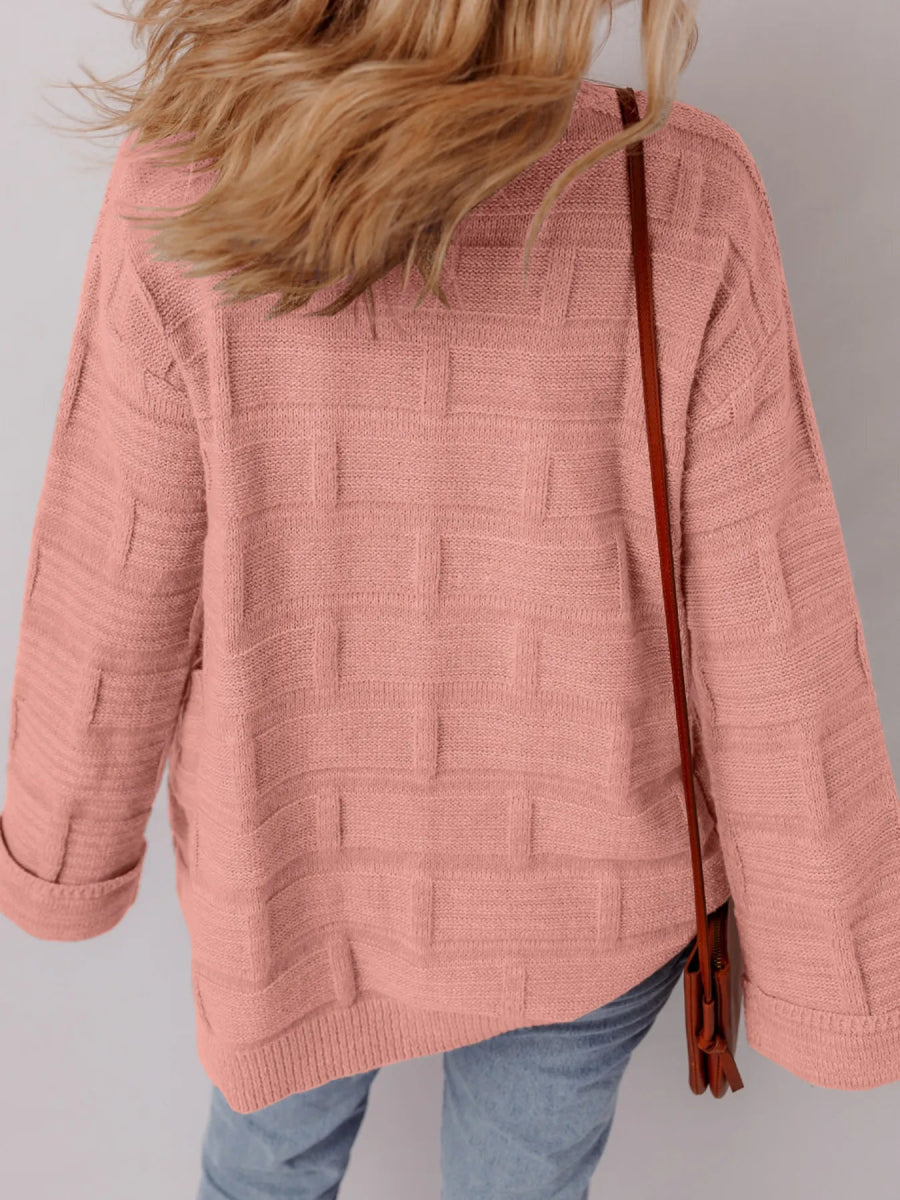 Textured Knit Open Front Cardigan with Pockets - CELIVINE